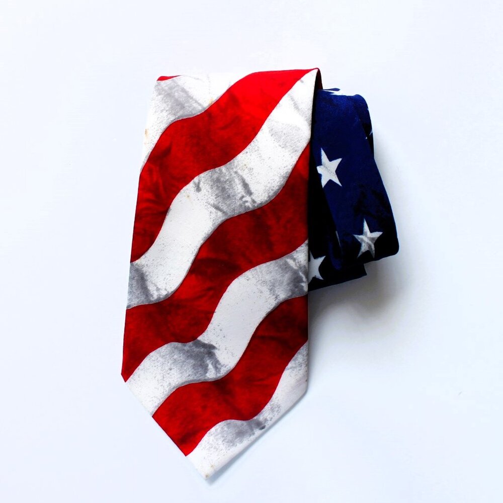 VTG A. Rogers Designer Silk Tie Red White Blue American Flag Stars Stripes Korea